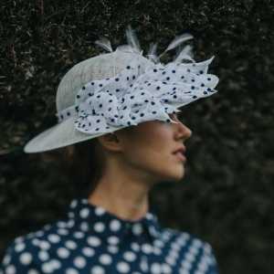 blue spotty shallow brimmed hat