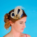 navy and gold pheasant fascinator