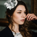 silver and ivory cocktail hat wedding guest Holly Young