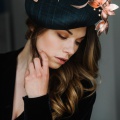 rose gold leather and navy occasion hat