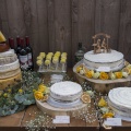 yellow theme wedding cakes table