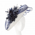 large ivory and navy races hat
