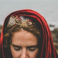 red velvet cape and crown for a bride