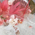 coral pearl and shell detail from bespoke hat