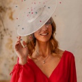 ivory multi coloured spot occasion hat