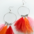 Red orange pink feather hoop earrings
