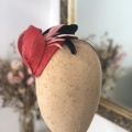 Coral red and blue feather Fascinator