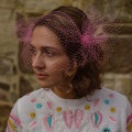 pink bird cage veil for party wear