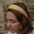 peach and yellow silk straw headband