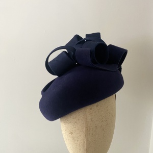 navy felt and silk percher hat