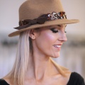 tan trilby with pheasant feathers