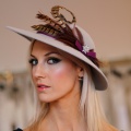 grey & purple pheasant feather hat