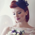 navy headpiece with short veiling