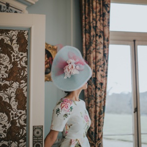 Madam butterfly blue and pink statement hat