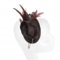 chocolate brown fascinator with crystals & feathers