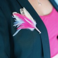 pink & blue feather brooch