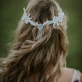 silver beaded hair chain back view with tassel