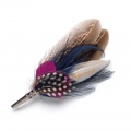 navy and pink pheasant feather brooch