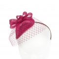 Fuschia pink headpiece with veiling