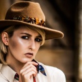 wide brim fedora with pheasant feathers