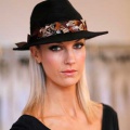 black trilby with pheasant feather band