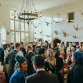 stags heads adorning the hall