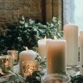 white and silver winter wedding candles