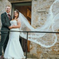 beautiful bride with windswept veil
