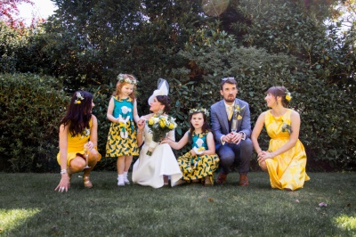 beautiful bridesmaids in yellow