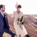 bride and groom st Agnes cliffs Cornwall