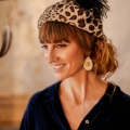 leopard beret with black hat pin