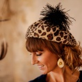leopard print beret black pompom
