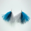 Turquoise navy and grey feather tassel earrings