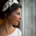 real bride wearing a padded headband