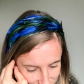 Green, electric and navy blue feather headband