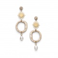 freshwater pearl wood & brass earrings
