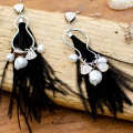 black feather & pearl earrings