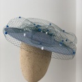 cornflower blue and green boater hat