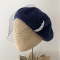 navy beret with detachable veil