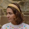 peach and yellow padded headband