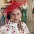 Red bonbon boater hat Holly Young