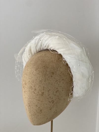 ivory padded headband with veiling