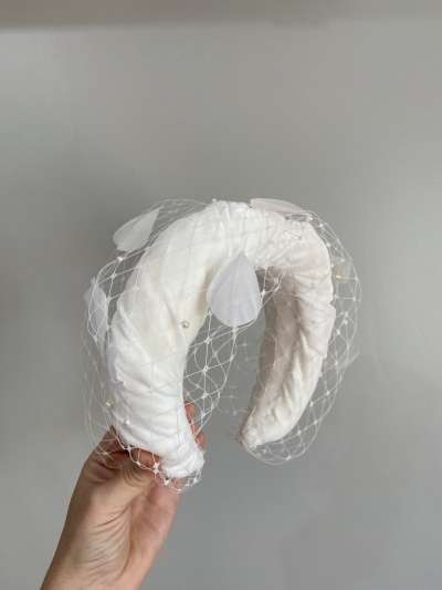 feather veiled velvet headband