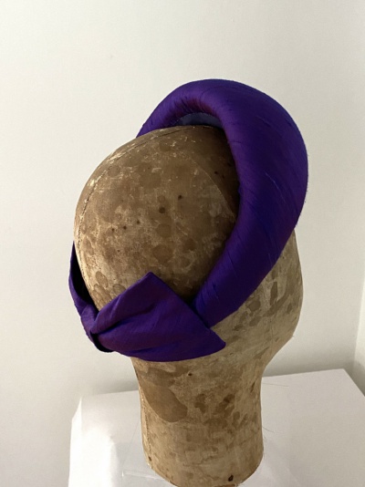 purple silk headband hat with bow