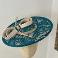 teal lace covered boater hat