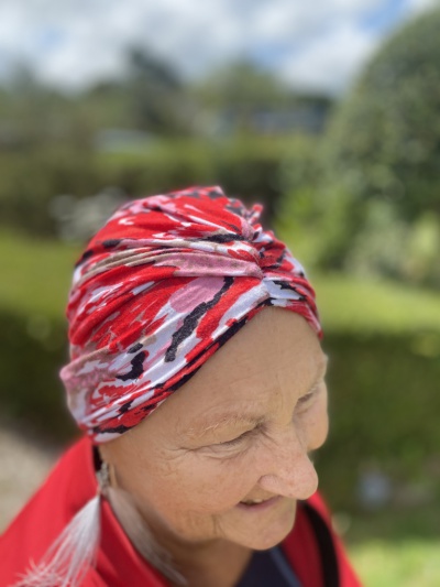 red cotton turban for hair loss