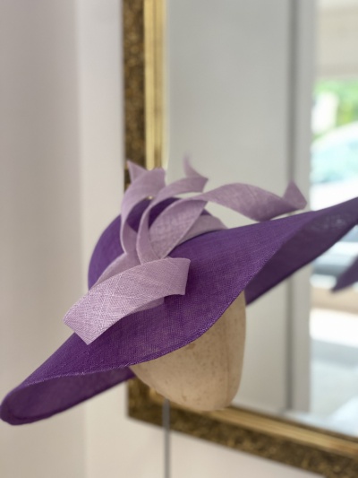 Sculptural occasion hat in Lilac and purple