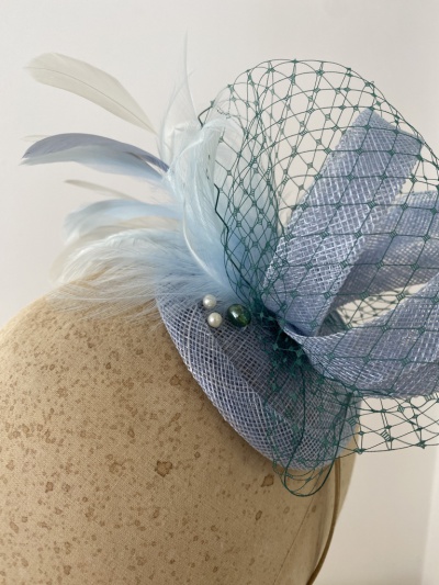 Light blue and green classic fascinator