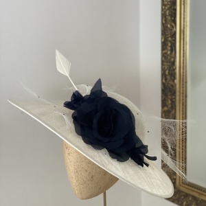 Ivory and navy occasion hat