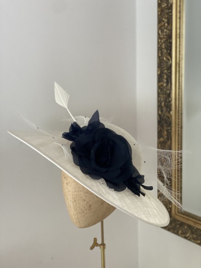 Ivory and navy occasion hat